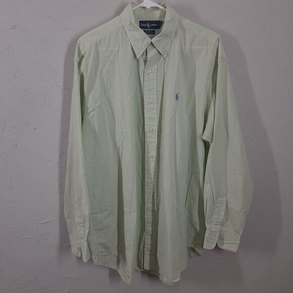 Ralph Lauren Mens L Large White Green Stripe Long Sleeve Blake Shirt Purple Pony - Picture 1 of 8